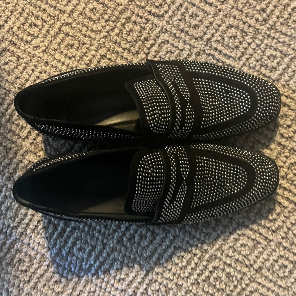Black and silver studded loafers